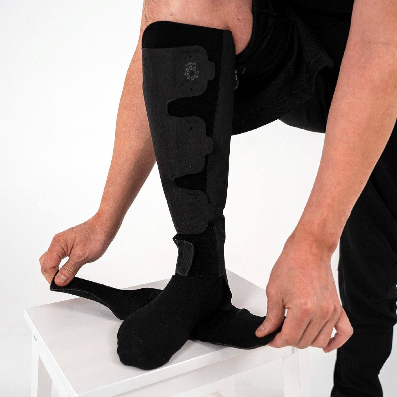 Aero Wrap compression wrap on lower leg.