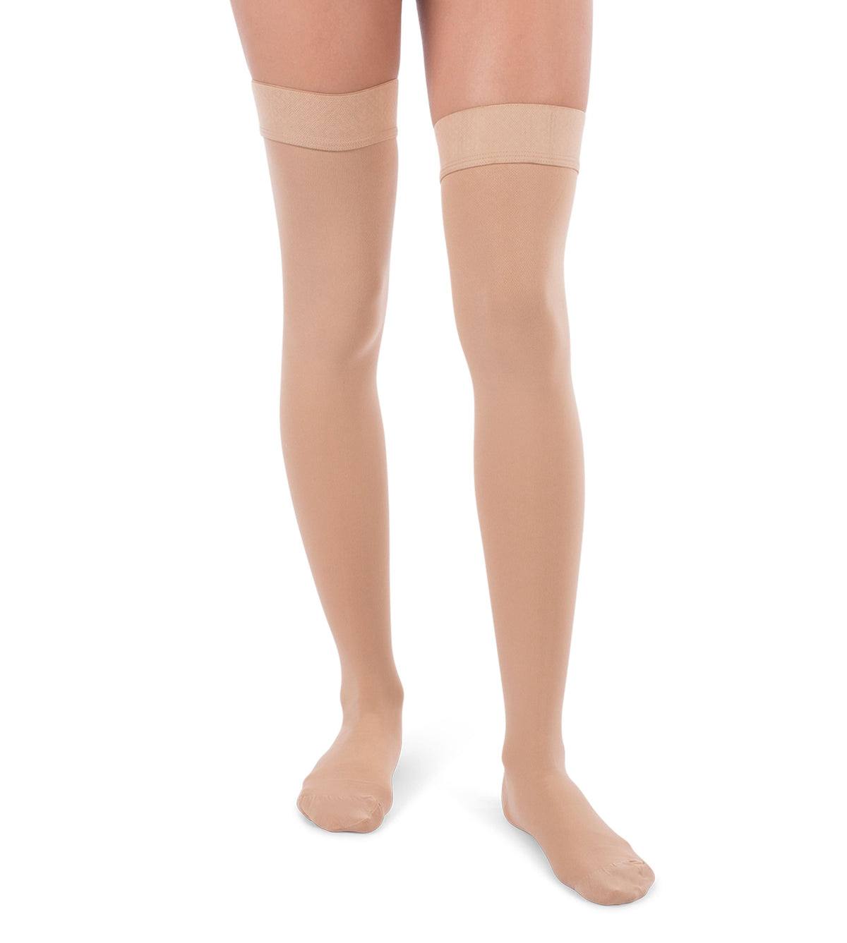 Thigh-high compression stockings.